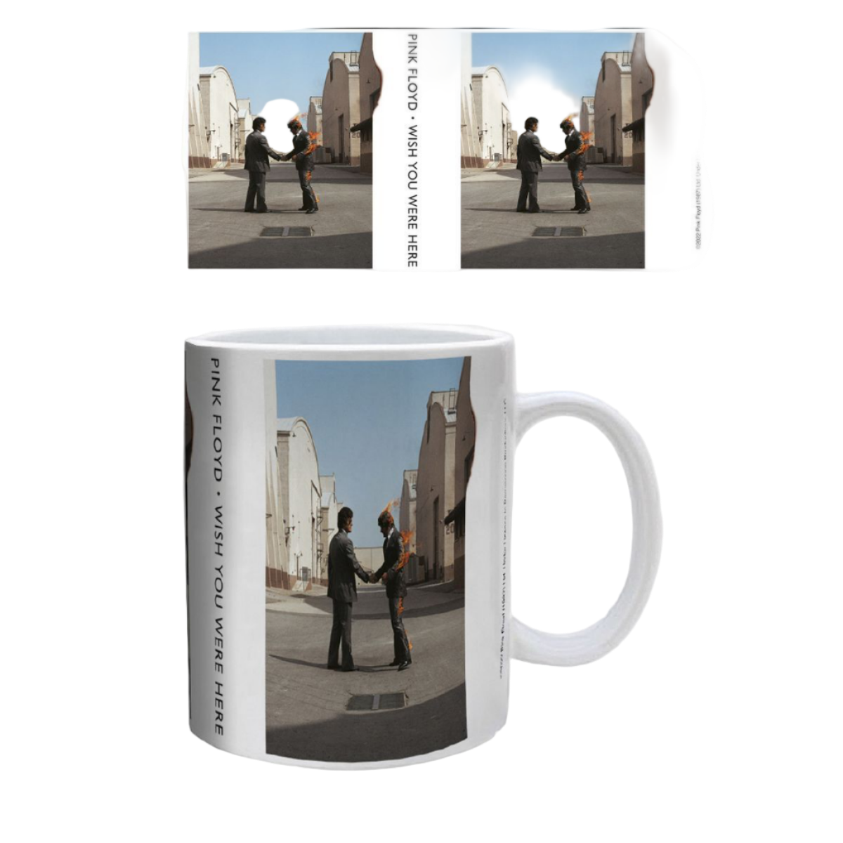 Mug with 'Pink Floyd - Wish You Were Here' design featuring two men shaking hands.