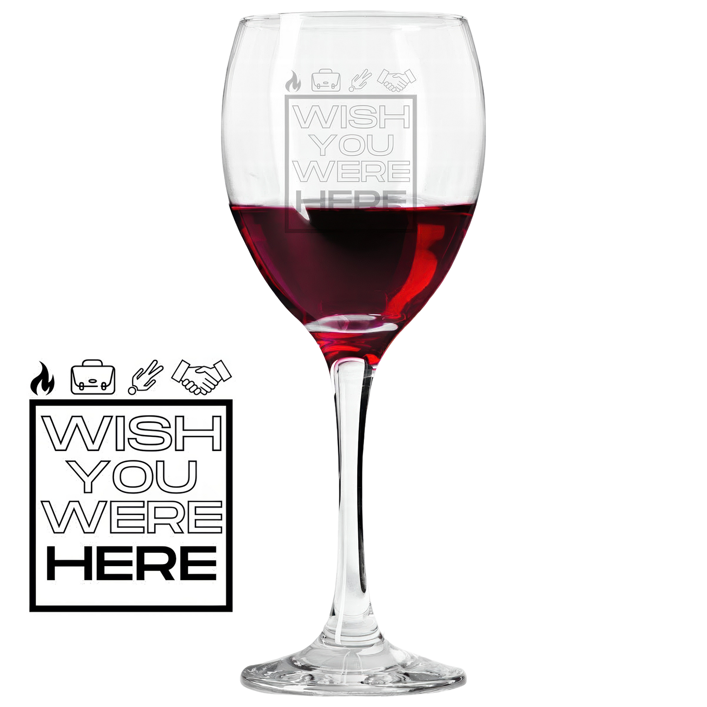 Wish You Were Here Symbols Laser-Etched Wine Glass