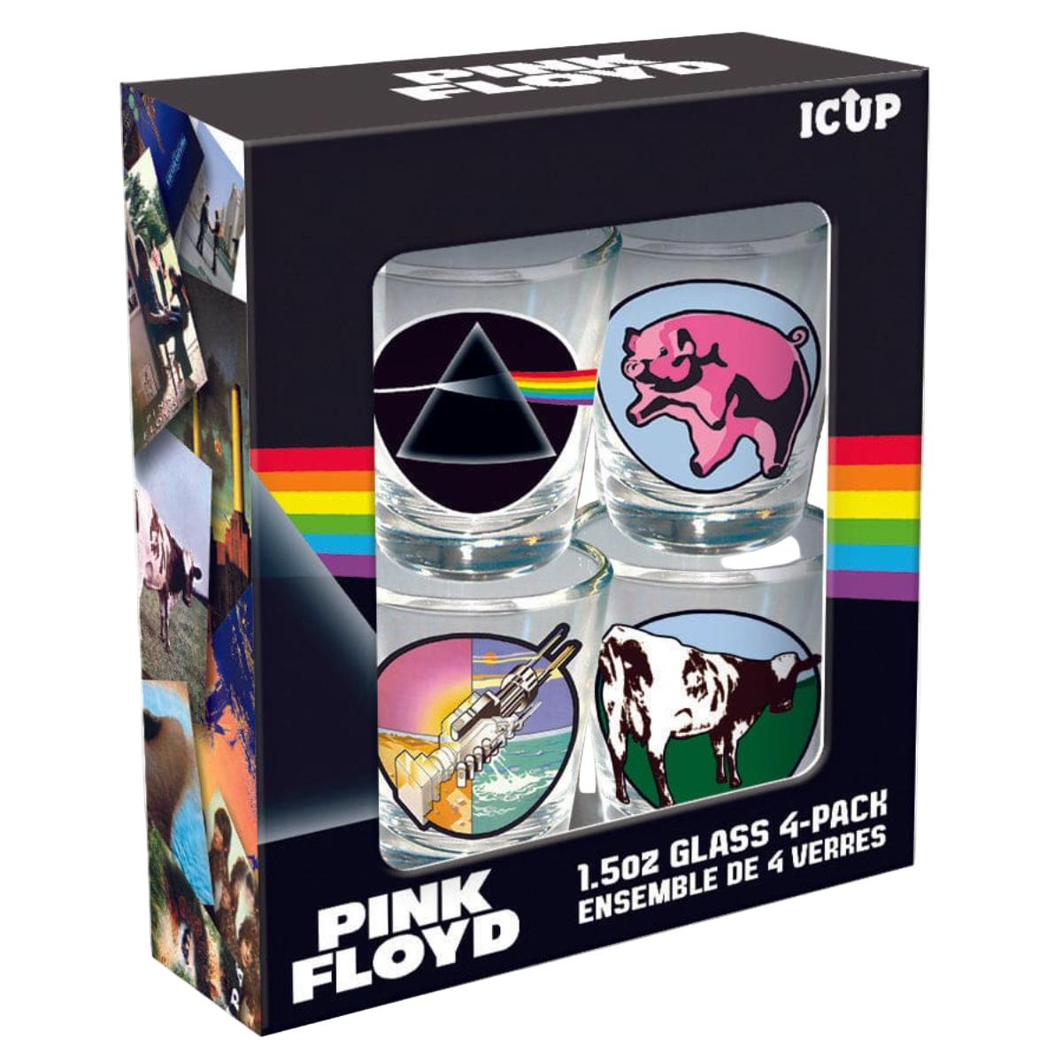 Pink Floyd glass set packaging with four glasses featuring band logos.