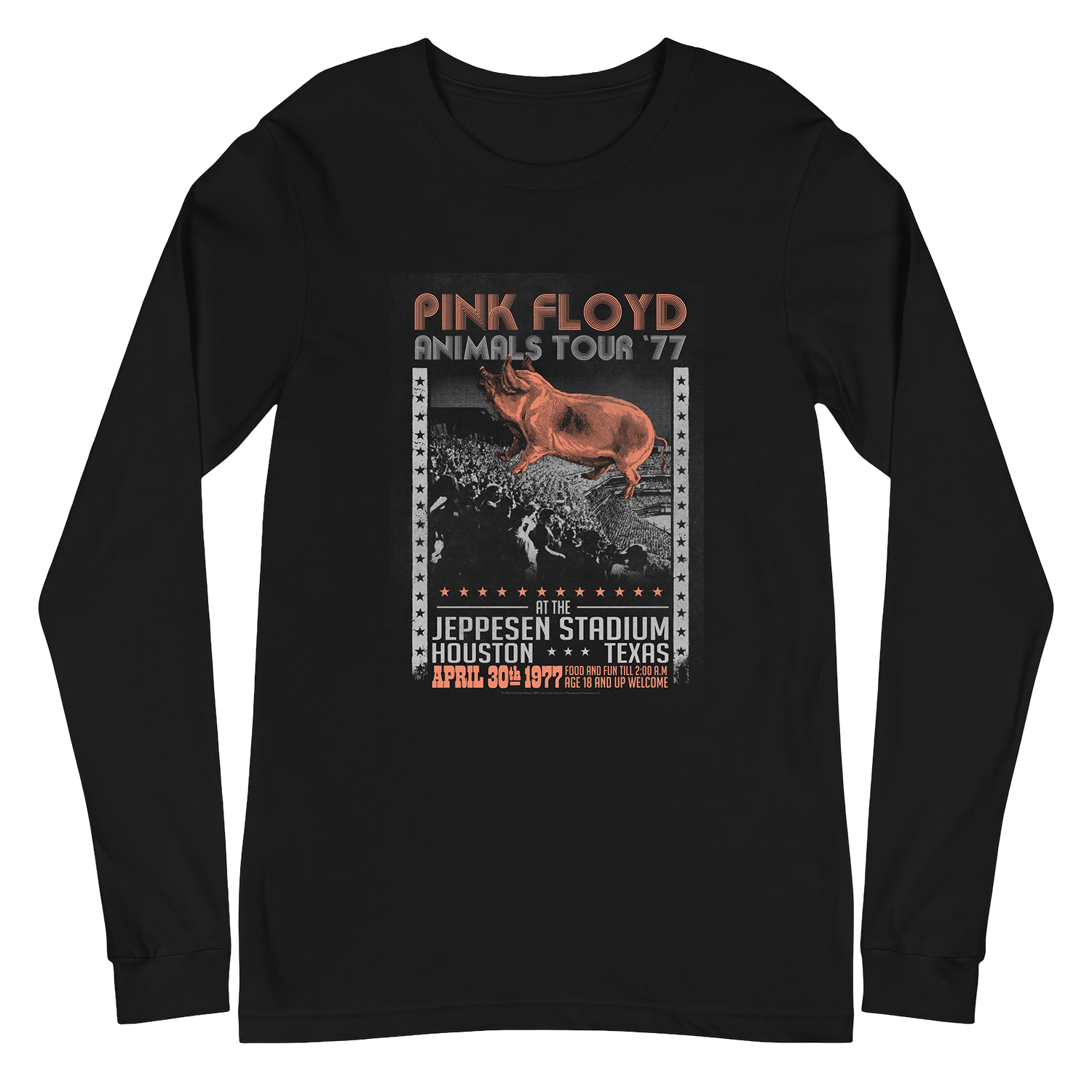 Pink Floyd- Animals Tour 77 on a charcoal shirt Pink Floyd- Animals Tour 77 on a charcoal shirt