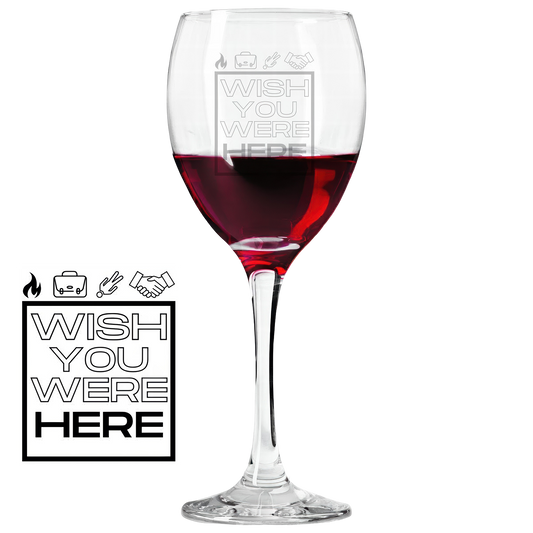 Wish You Were Here Symbols Laser-Etched Wine Glass