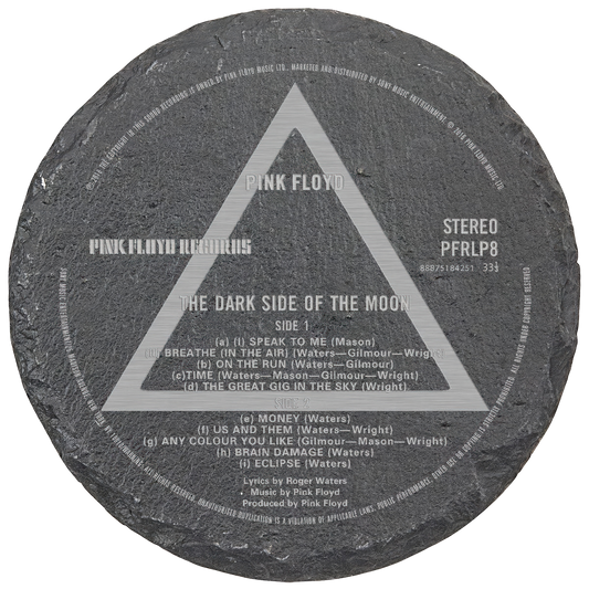 Dark Side Label Laser Engraved Round Slate Coaster (set of 4)