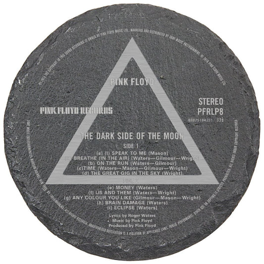 Dark Side Label Laser Engraved Round Slate Coaster (set of 4)