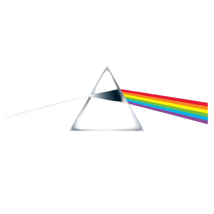 Glass prism with rainbow spectrum on a white background