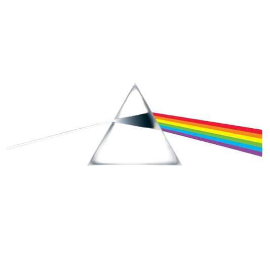 Glass prism with rainbow spectrum on a white background